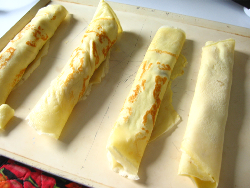 Four filled crepes.