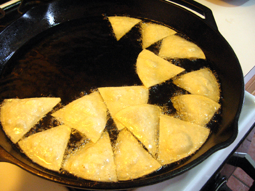 Frying chips for doritos