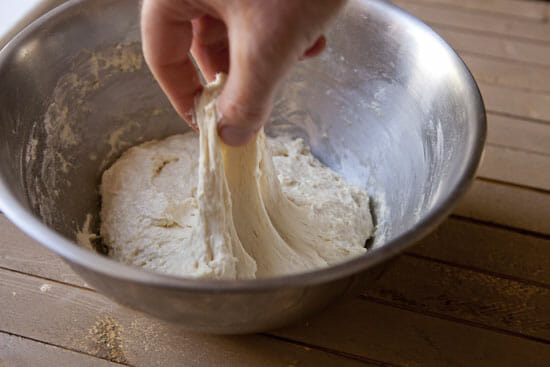 Stretched English muffin dough