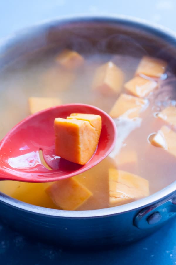 Sweet Potatoes simmering for Gnocchi