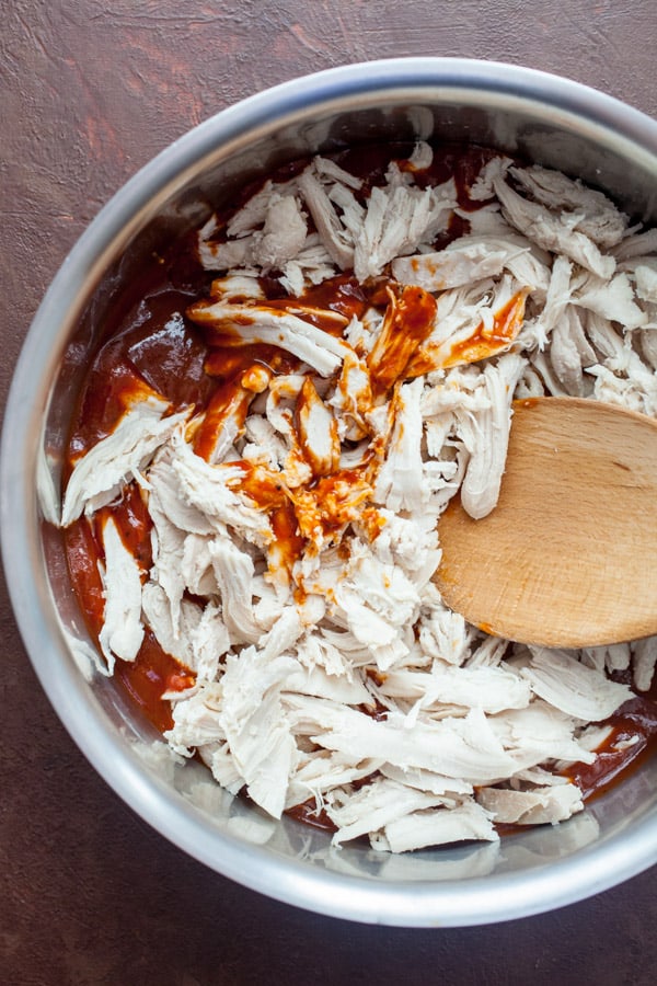 Shredded chicken and BBQ sauce.