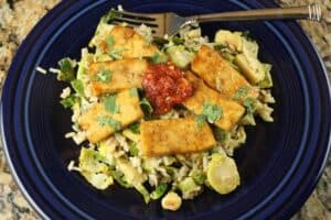 tofu and shredded sprouts