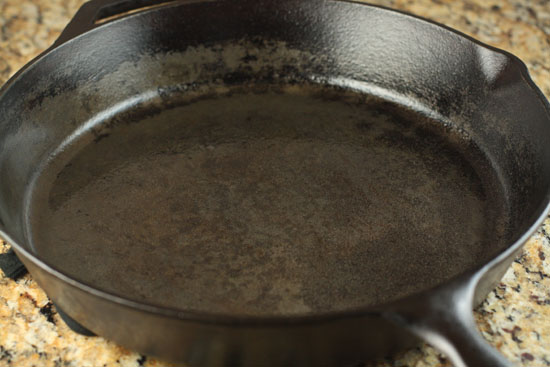 Two hours of baking cast iron skillet
