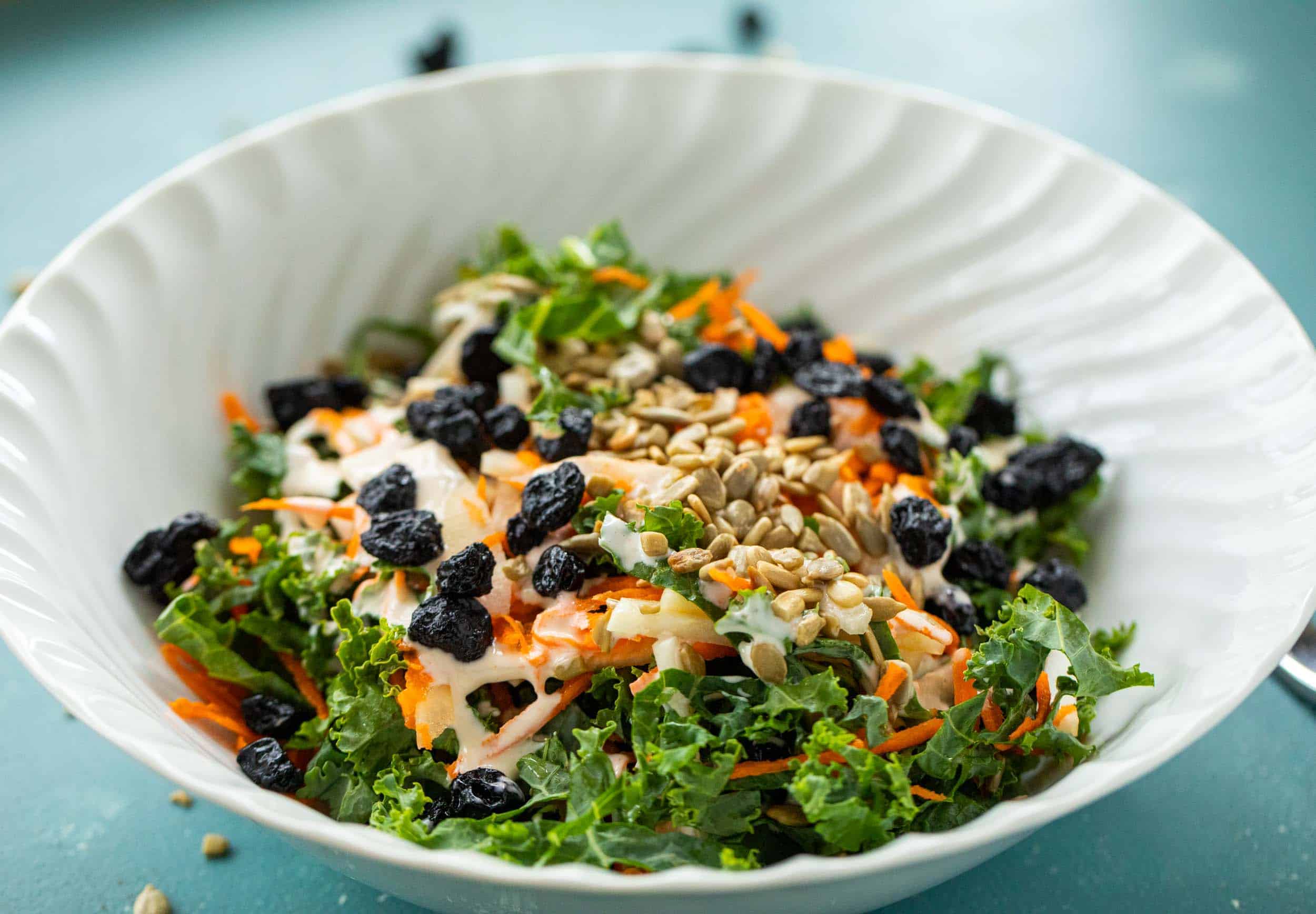 Creamy Kale Slaw with Blueberries and Seeds Image