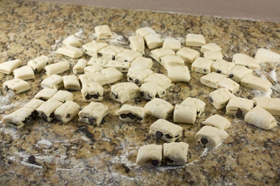 pieces of dough for Chocolate Chip Monkey Bread