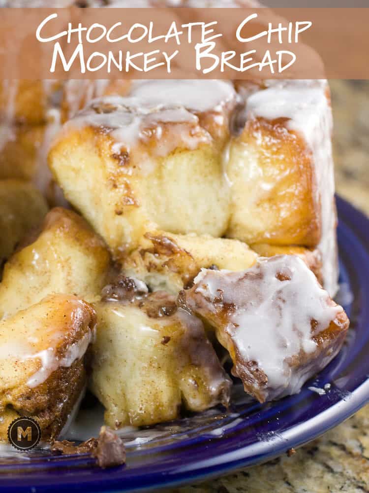 Chocolate Chip Monkey Bread - Pull-apart dough balls baked in cinnamon sugar and filled with chocolate. Who doesn't love monkey bread?!