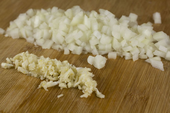 chopped onions for Gin Penne Pasta