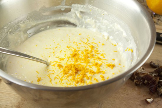 lemon zest in Date and Honey Pancakes batter
