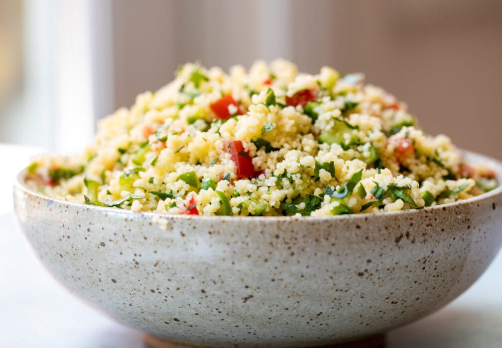 Couscous Tabbouleh in a pretty bowl.