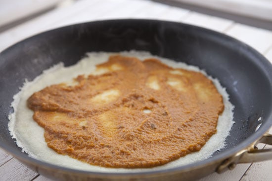 spread the filling in Pumpkin Pie Crepes