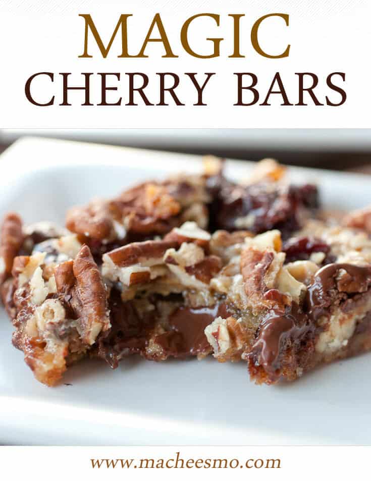Gooey Chocolate Cherry Bars laced with dried cherries, chocolate, and pecans - Macheesmo