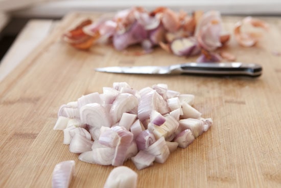 chopped shallots for Mignonette Sauce
