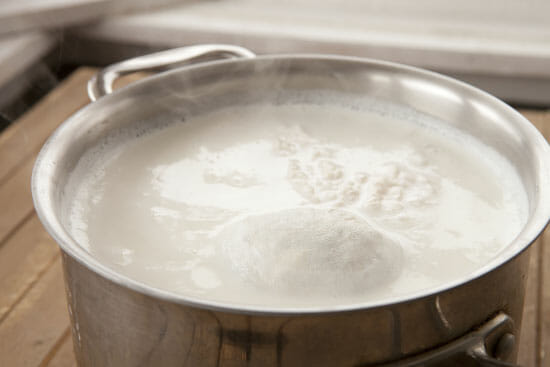 simmering milk for Homemade Farmers cheese