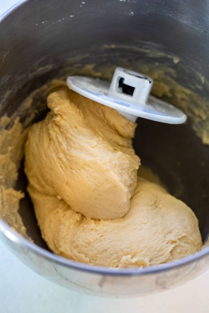 Dough mixing with a dough hook.