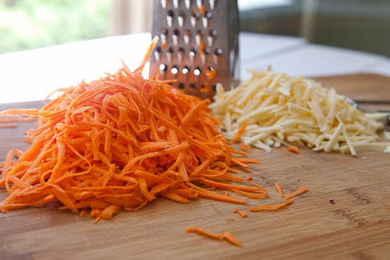 Shredded vegetables and cheese - Breakfast Sweet Potato Tacos
