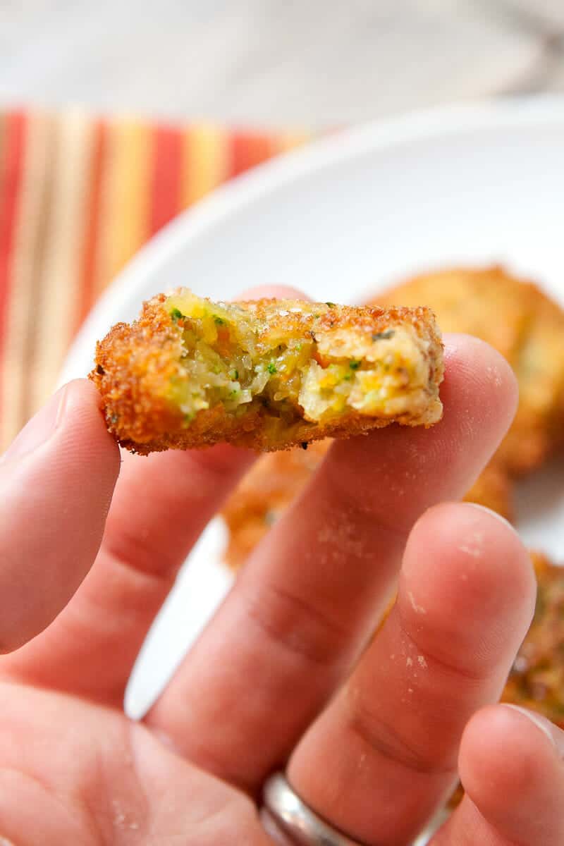 Homemade Veggie Nuggets with a bite taken.