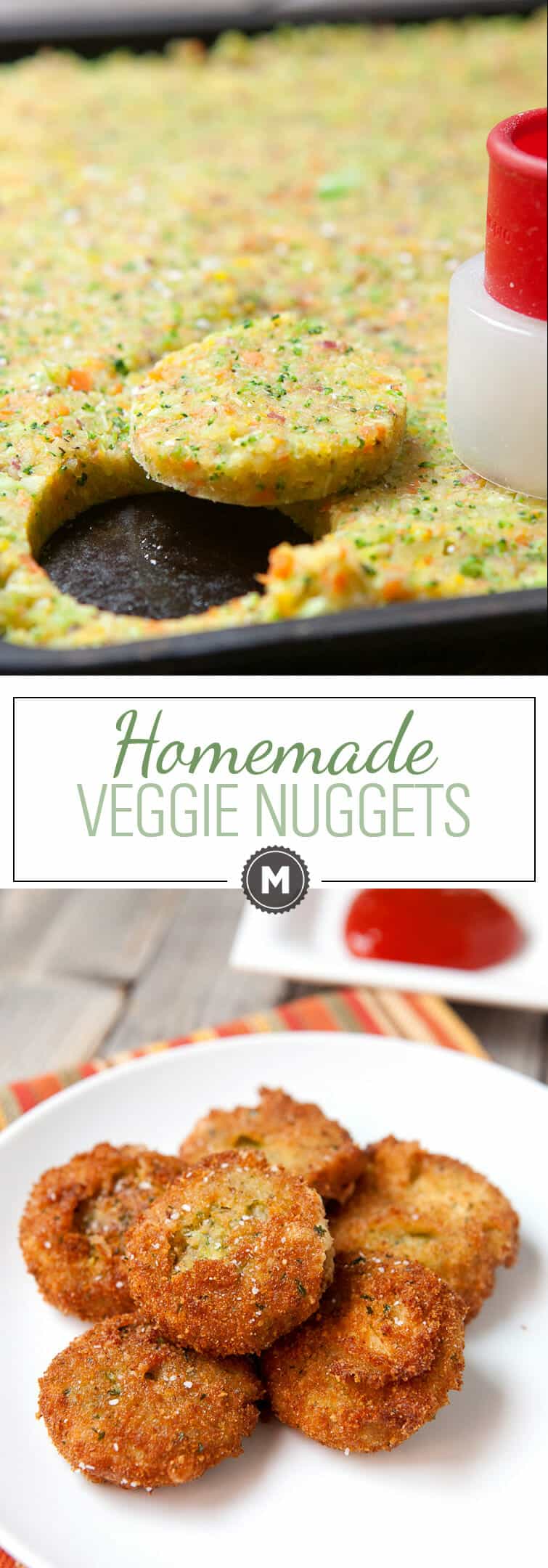 Homemade Veggie Nuggets: These are the perfect vegetarian alternative to the chicken nugget. Made with mashed carrots, broccoli, and golden beets. They are slightly sweet and perfectly crispy! | macheesmo.com
