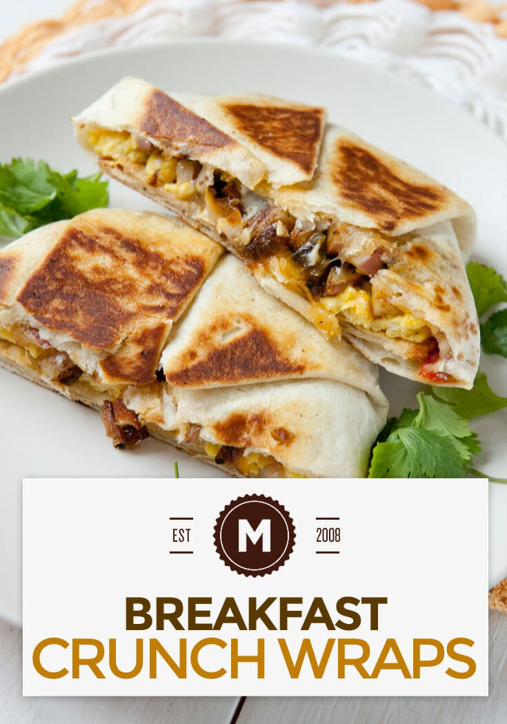 The breakfast crunch wrap filled with eggs, vegetables and cheese. The perfect breakfast burrito for the indecisive Tex-Mex lover!