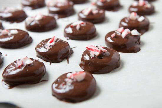 Peppermint patties topped.