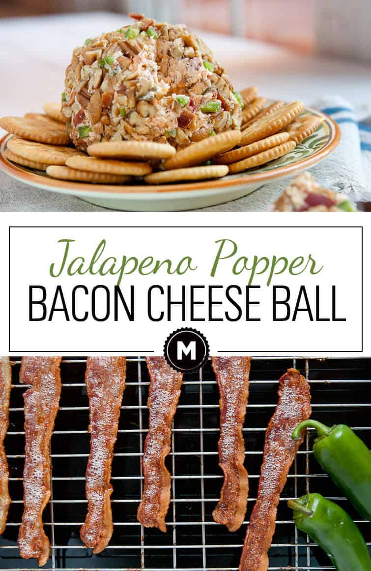Jalapeno Popper Cheese Ball: Easy to mix appetizer jam-packed with serious flavor including lots of roasted jalapenos and bacon. Yes... Bacon!