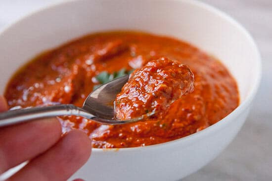 Spicy Romesco sauce spoon.