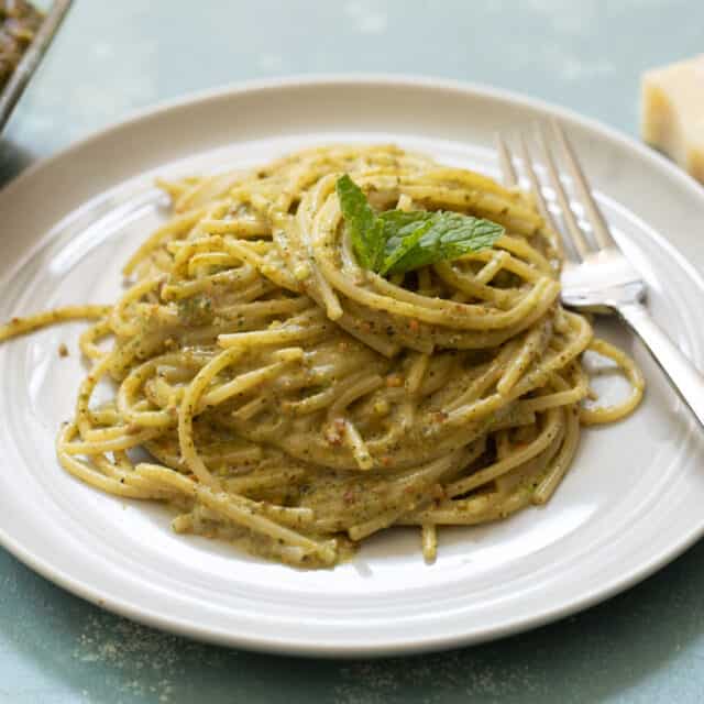 Pistachio Pesto on Spaghetti