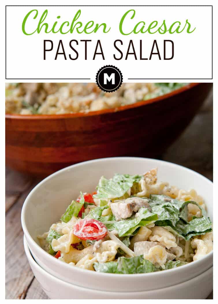 Chicken Caesar Pasta Salad: The perfect combination of salad and pasta. Great for a picnic or weekday lunches! I make mine with grilled chicken, homemade croutons, and a light caesar dressing!