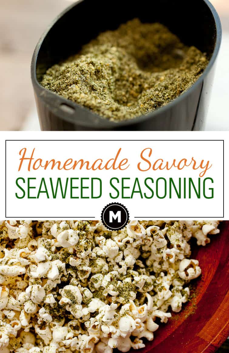Seaweed seasoning recipe: This quick to make homemade seasoning mix is savory, salty, and a little spicy! It's good on a ton of stuff, but I really like it on popcorn. Check out the post to learn the secret ingredient!