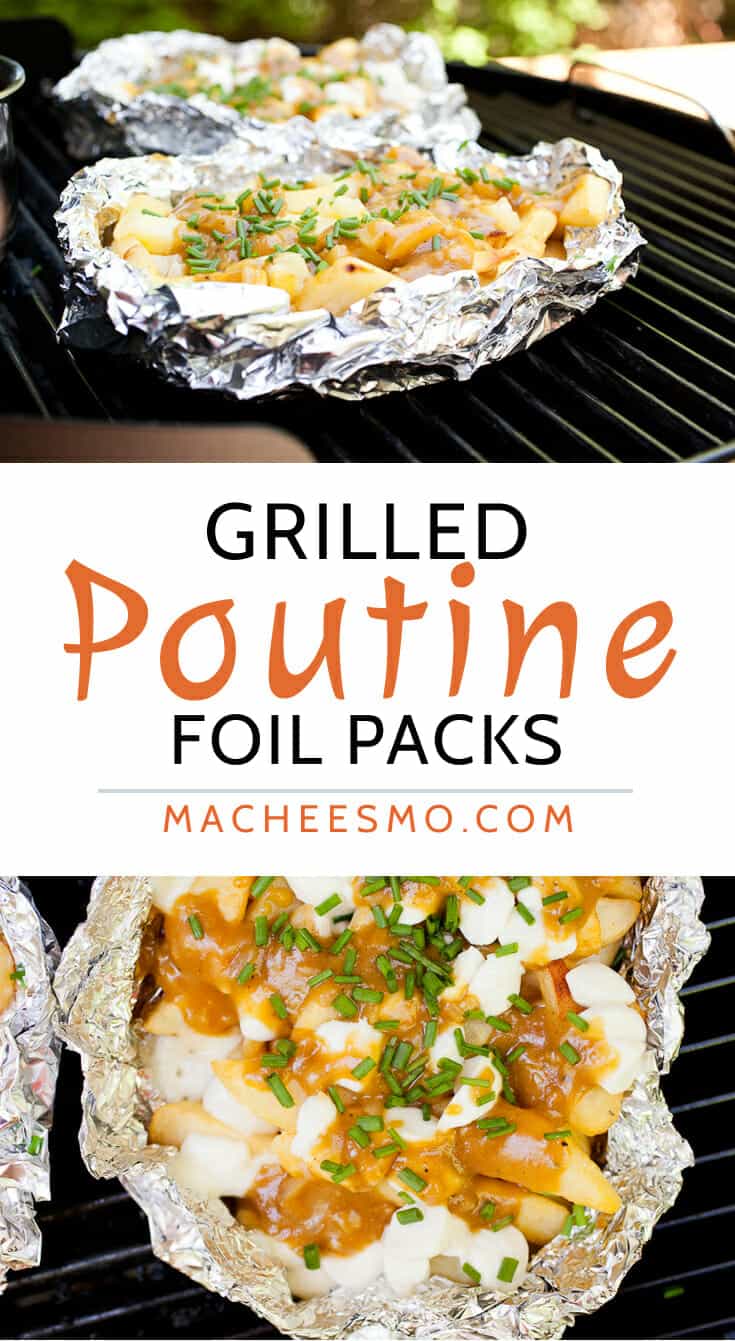 Grilled Poutine Foil Packs: Enjoy the nice grilling weather and make delicious french fries. I like mine done "poutine" style, dotted with cheese and smothered in a gravy sauce. So good!