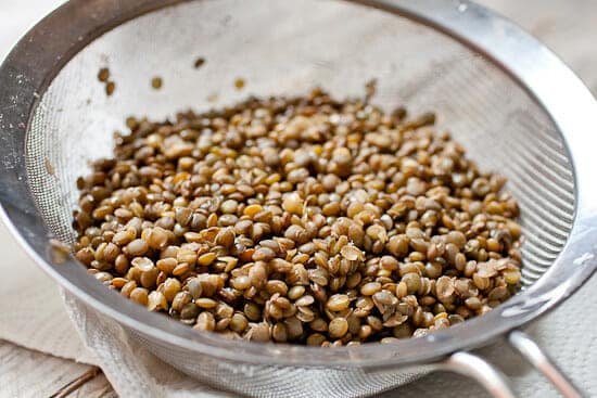 Lentils cooked for chopped salad.