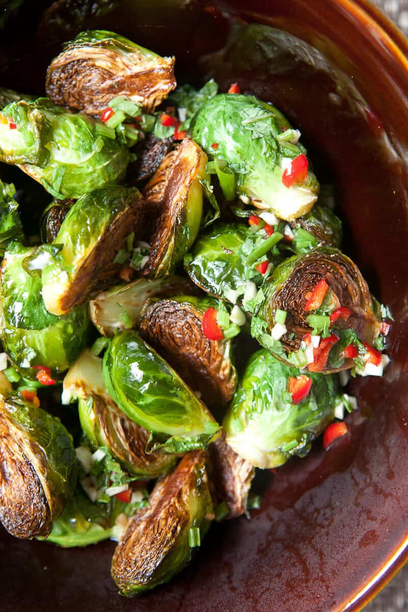 Genius Crispy Brussels Sprouts with Fish Sauce: These are the brussels sprouts of your dreams. Beautifully crispy, but tender on the inside and tossed with a salty fish sauce vinaigrette. From the Food52 Genius Recipes Cookbook! | macheesmo.com