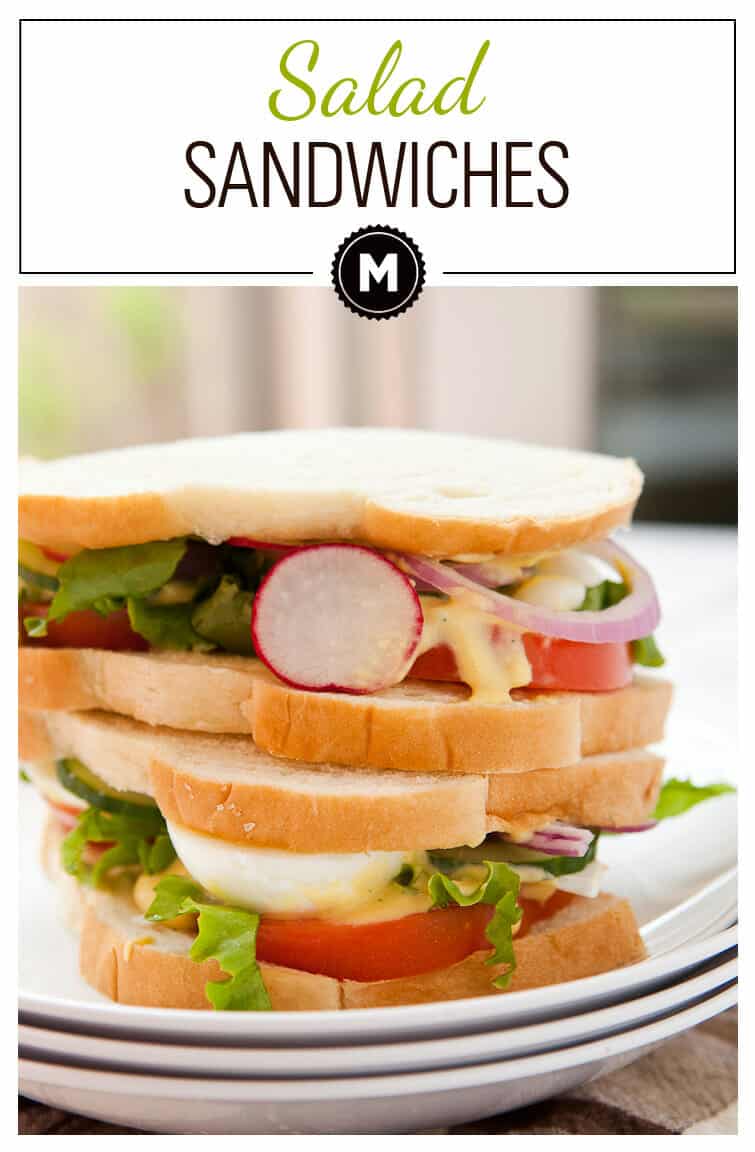 Summer Salad Sandwiches: Soft white sandwich bread, all the crunchy, crispy veggies of summer, and a lightly tangy salad cream dressing makes for one great sandwich! From "A Girl and Her Greens" Cookbook!
