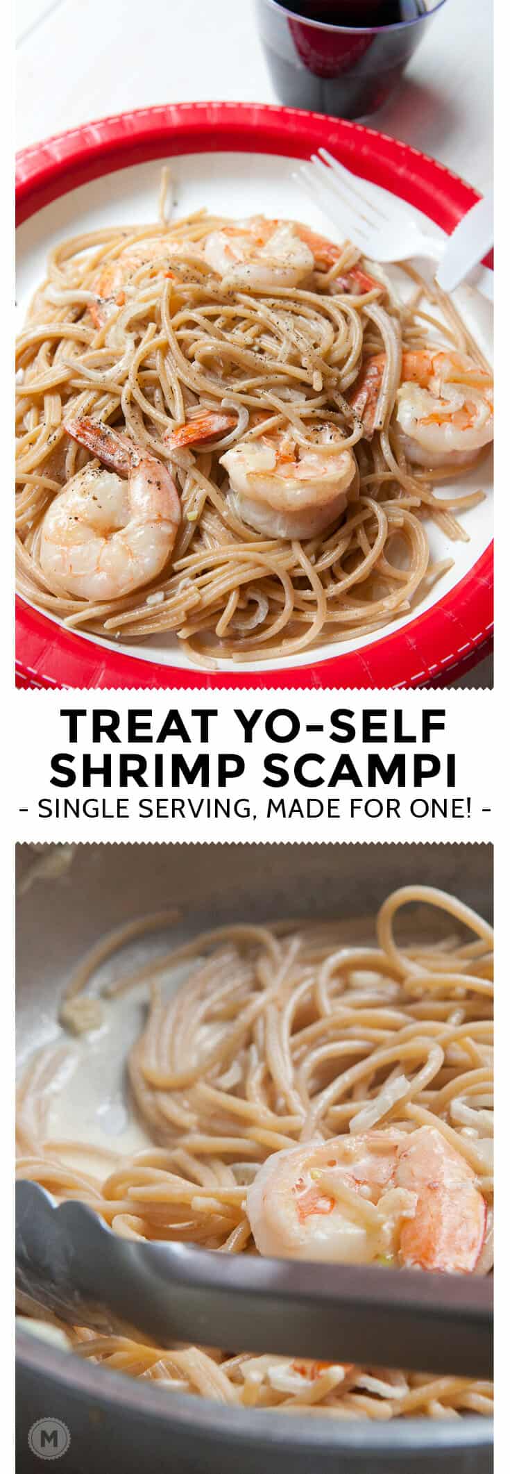 Shrimp Scampi for One! Just because you are eating solo or in a hurry, doesn't mean you can't class it up! Here's my single pot, single serving shrimp scampi recipe! | macheesmo.com