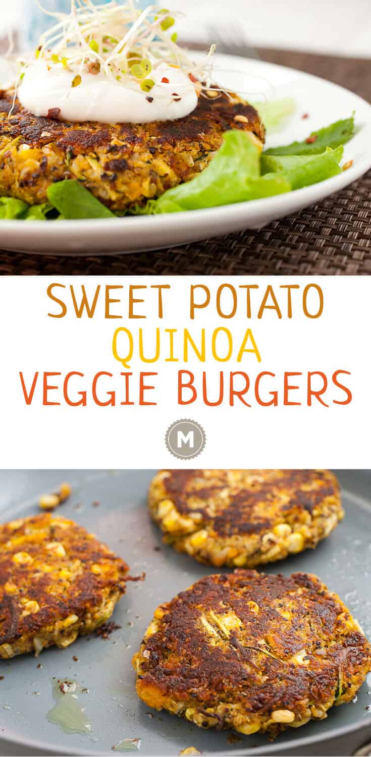 Sweet Potato Quinoa Veggie Burgers: The perfect veggie burger for summer with lots of fresh vegetables like zucchini and sweet corn. It also happens to be vegan and is really delicious!