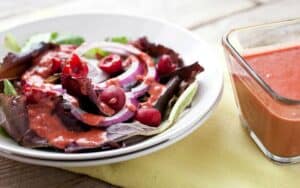 Roasted Cherry Vinaigrette: A simple homemade vinaigrette with just a few ingredients to highlight the delicious, seasonal roasted cherries. Perfect for a light summer salad!