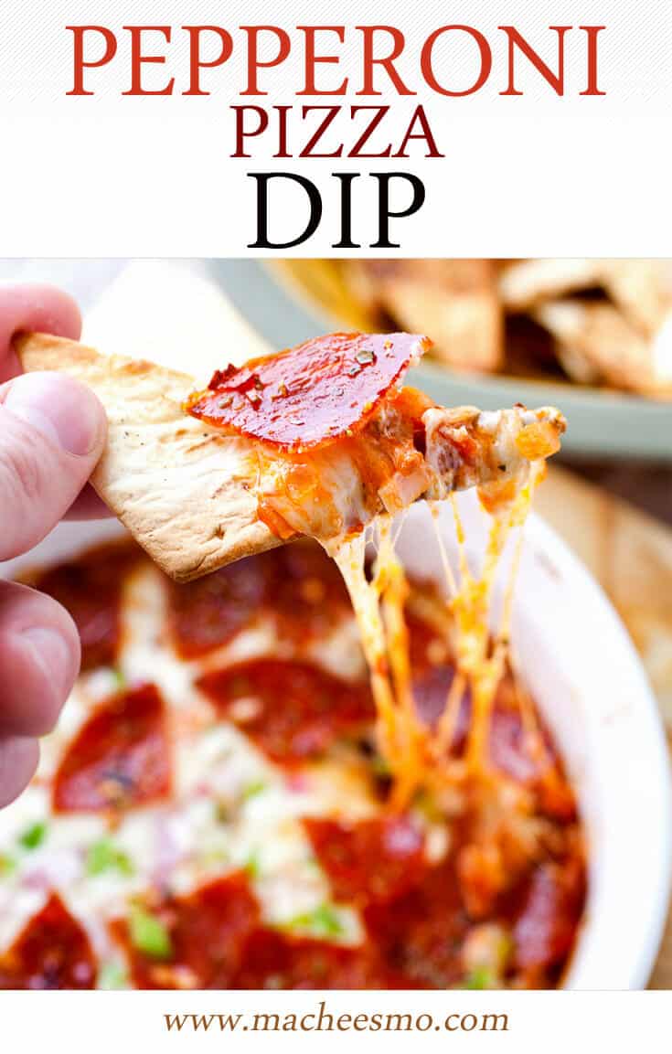 Pepperoni Pizza Dip: This dip is easy to toss together and tastes JUST like pepperoni pizza! I like to serve mine with baked Flatbread Pizza Chips!