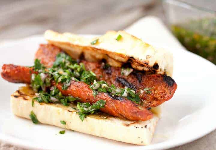 Choripan! The traditional Argentine street sandwich is SO easy to make at home. Find some good sausage, a good piece of baguette, and make it happen!