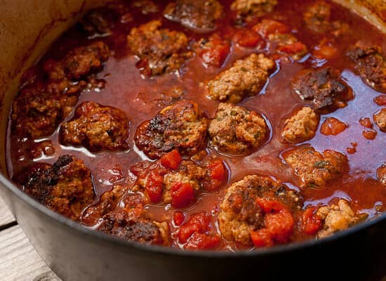Tomato Red Wine Braised Meatballs