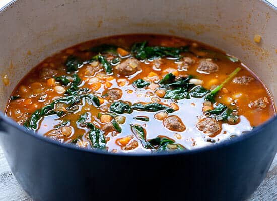 One Pot Chorizo Yam Stew simmer.