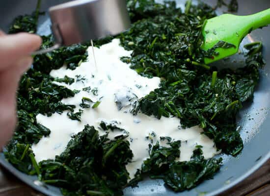 Adding cream - Spinach Breakfast Bowls Recipe