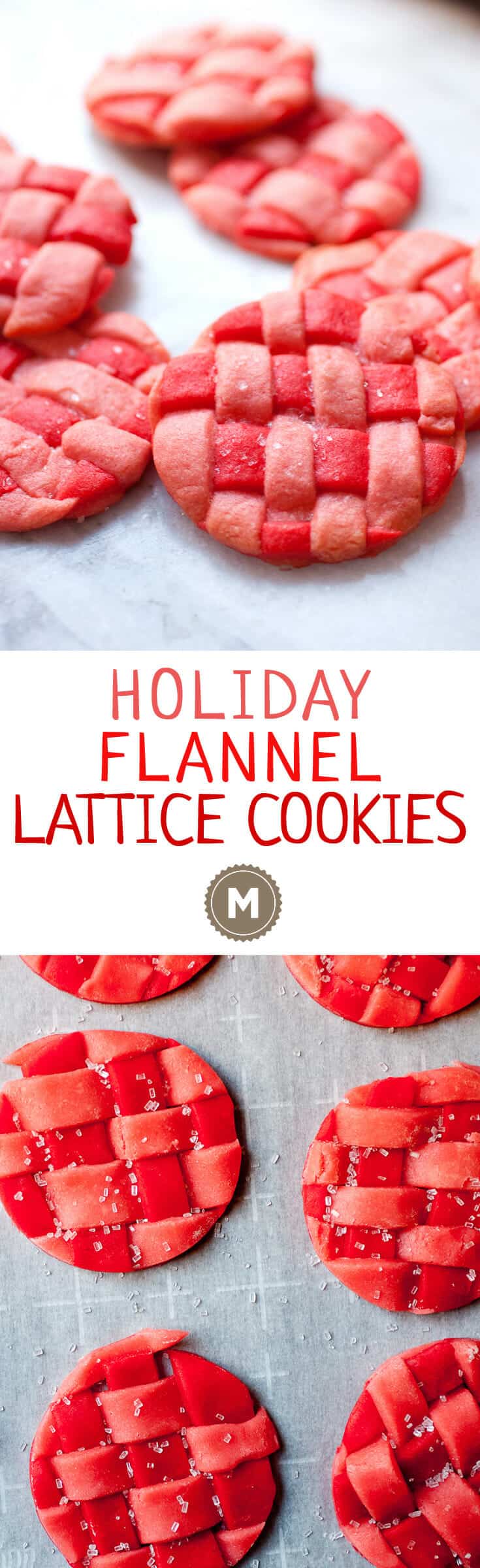 Holiday Flannel Lattice Cookies: Simple sugar cookies weaved into a fun holiday lattice. Bake them until they are crispy (or leave them a little soft). Who doesn't love a fun new cookie during the holidays?! | macheesmo.com