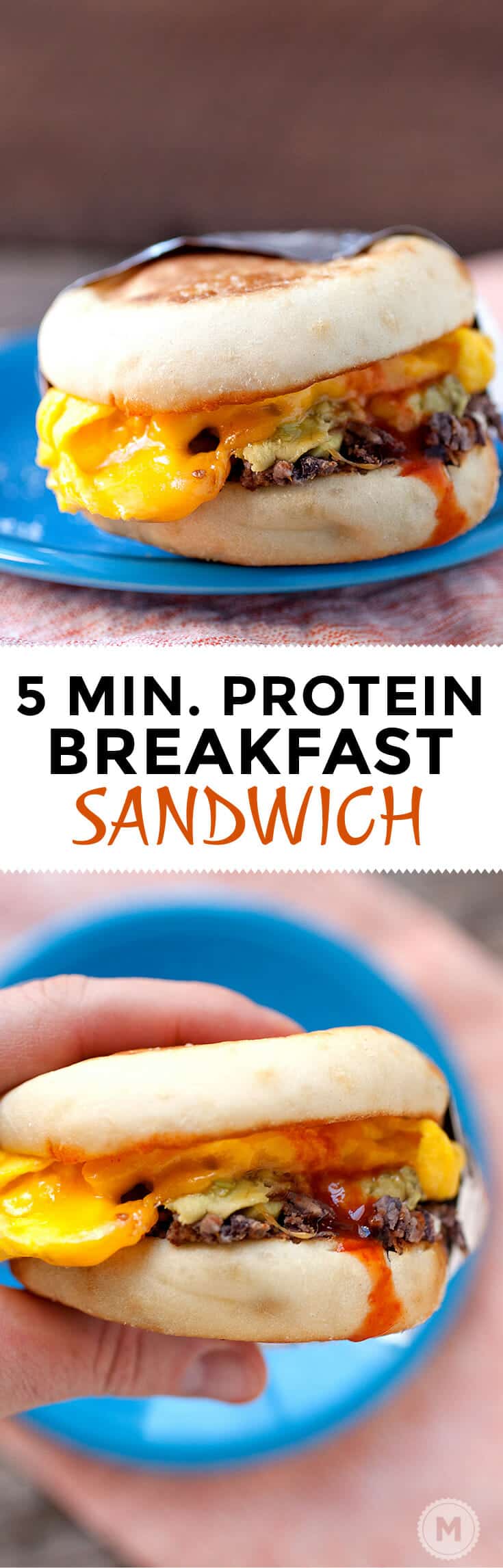 5 Minute Protein Breakfast Sandwich - This quick sandwich can be ready in no time and is packed with protein and good fats to kick your day off. Wrap it up and eat it on the go and skip the drive through lane! | macheesmo.com