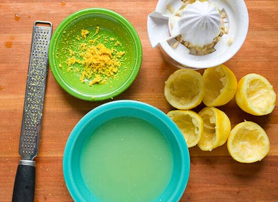 Making the lemon custard filling.