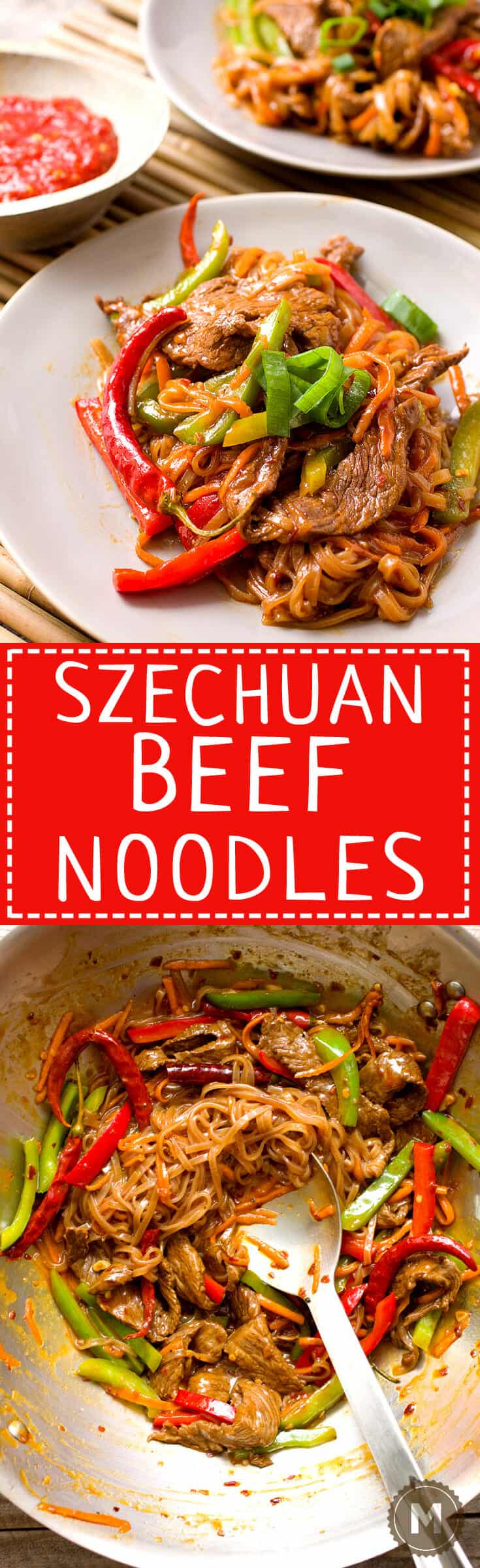 Szechuan Beef Noodles: This fiery recipe is a riff on the classic Chinese dish, Szechuan Beef. Same flavors, but turned into more of a noodle bowl situation. Addictively spicy and ready in 30 minutes! | macheesmo.com