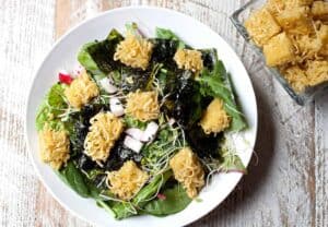 Ramen Croutons: Say hello to your new favorite salad topper. These perfectly seasoned, crispy cubes of ramen are so much fun and will definitely add some fun to your salads! | macheesmo.com