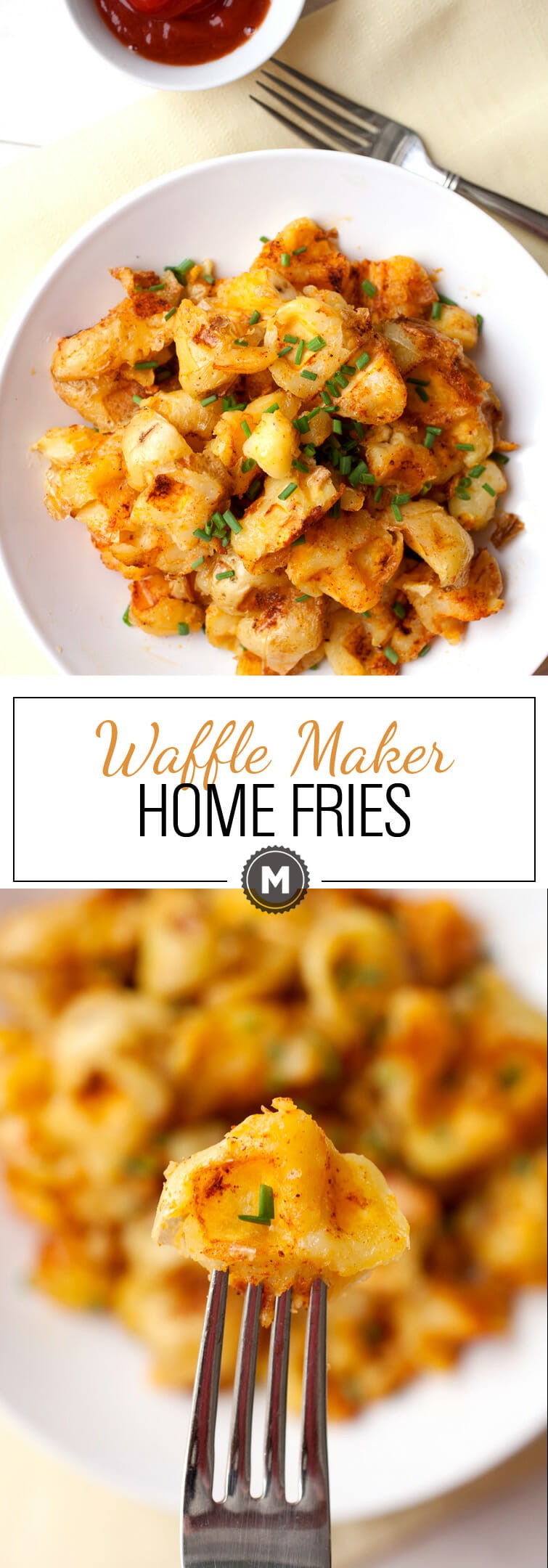Waffle Maker Home Fries: Crispy and perfect home fries made in a waffle maker! Well seasoned with crispy edges and tender interior. Pile them high and enjoy! | macheesmo.com