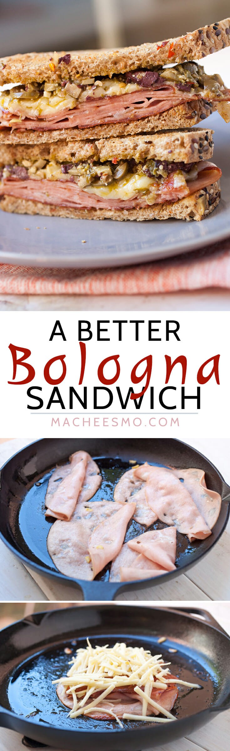 Better Bologna Sandwich: A grown up and much tastier version of the bologna sandwich. I like to use good Mortadella, Gruyere cheese, and a quick homemade olive tapenade. Mouth watering! | macheesmo.com