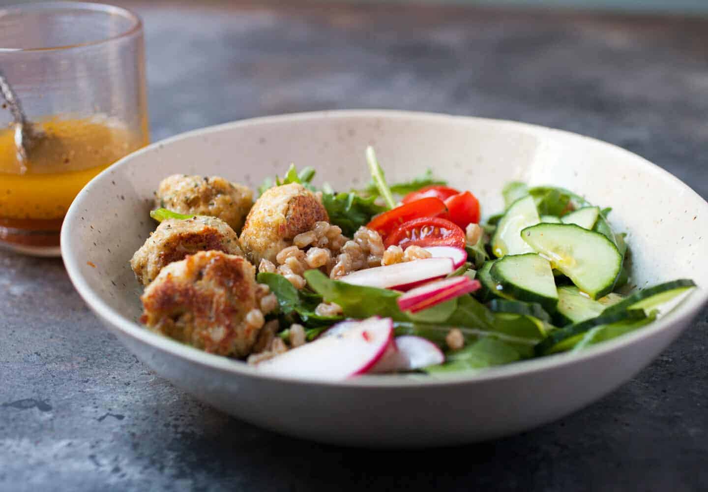 Apple Cider Farro Bowls with Chicken Meatballs Image