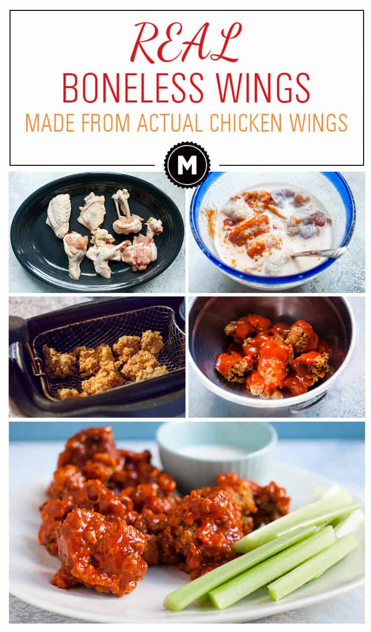Real Boneless Chicken Wings: Ditch the boneless skinless chicken breasts and learn how to make real boneless wings, which yes, involves some work. The results are incredible though! | macheesmo.com