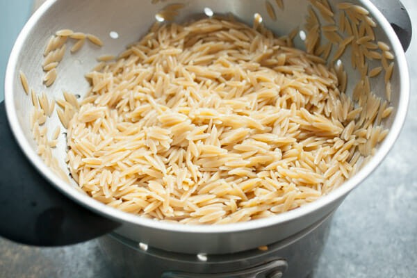 Cooked and drained orzo pasta